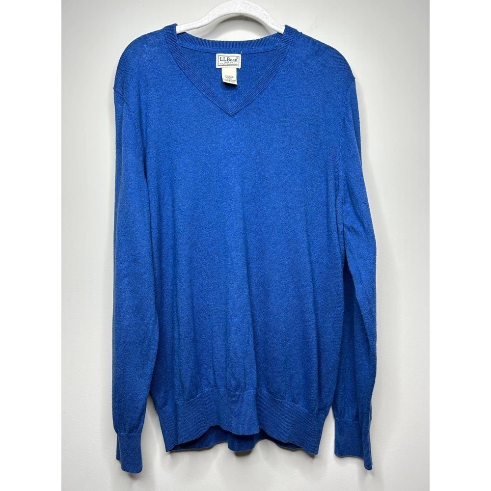 L.L. Bean Cashmere Blend Blue V Neck Sweater Men's Size L
